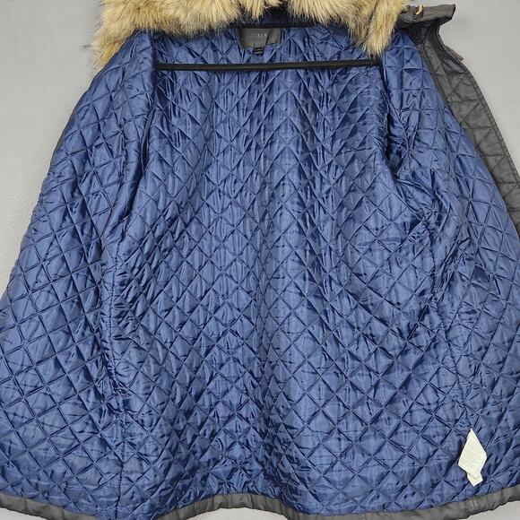 J Crew Jacket Womens XL Black Faux Fur Hood Quilted Lined Perfect Parka H2222 - Picture 9 of 16